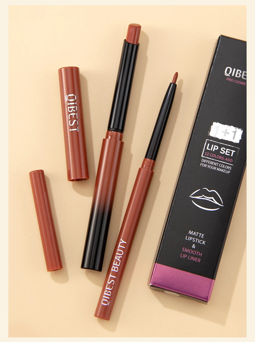 QIBEST Lipstick Pencil Waterproof Sexy Red Nude Purple Matte Tint Lipstick Lasting Lip liner Pen Longlasting Makeup Cosmetics