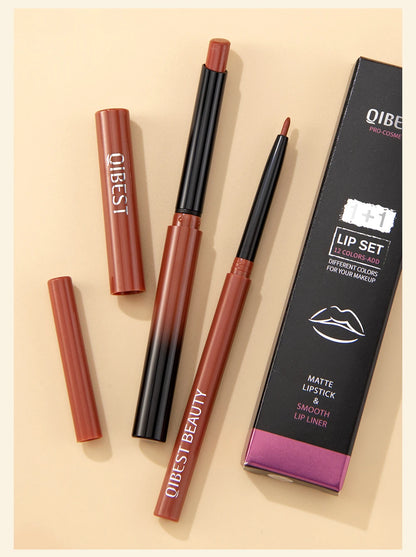 QIBEST Lipstick Pencil Waterproof Sexy Red Nude Purple Matte Tint Lipstick Lasting Lip liner Pen Longlasting Makeup Cosmetics