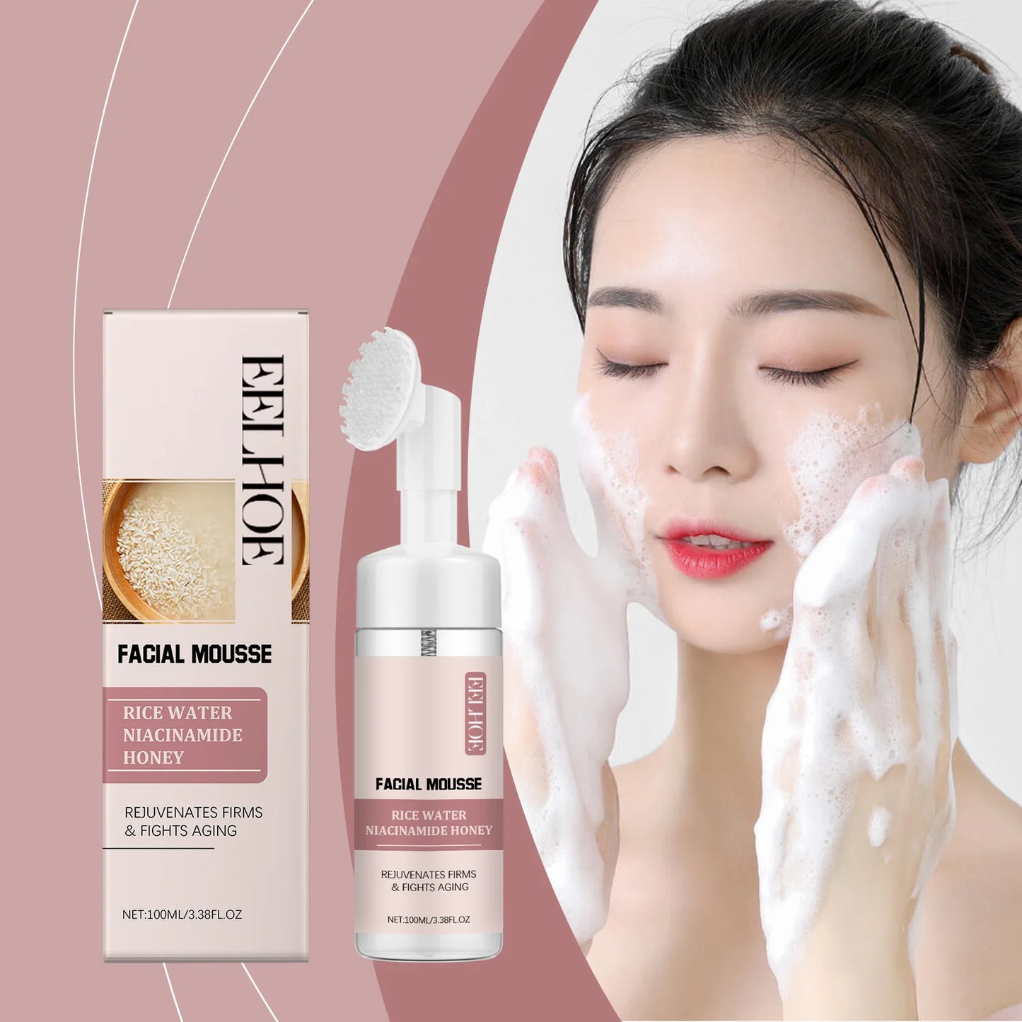 Rice Water Cleansing Mousse Oil Control Deep Cleaning Pores Moisturizing Brightening Soothing Rejuvenation Foam Face Wash Care