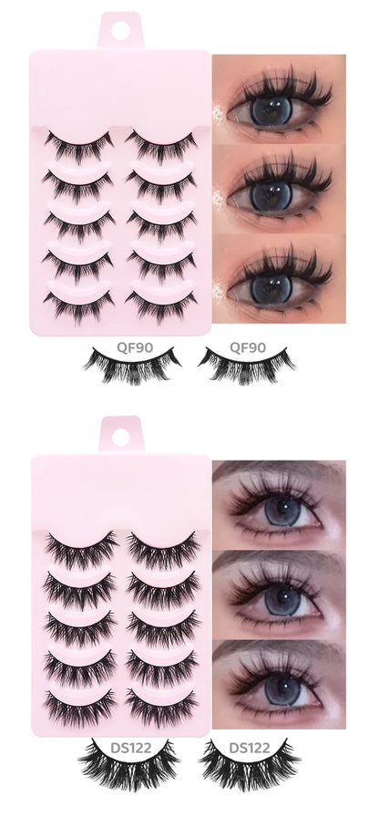 DINGSEN 5 Pairs Manga Lashes Eyes Lashes Soft Natural Long Eyelashes Fake Lashes Anime Wispy Strip False Eyelashes Makeup
