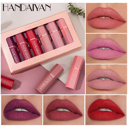 6Pcs Velvet Matte Lipstick Kit Lips Makeup Nude Waterproof Lip Stick Makeup Cosmetics Foggy Matte Tint Lip Balm Cream Pigment