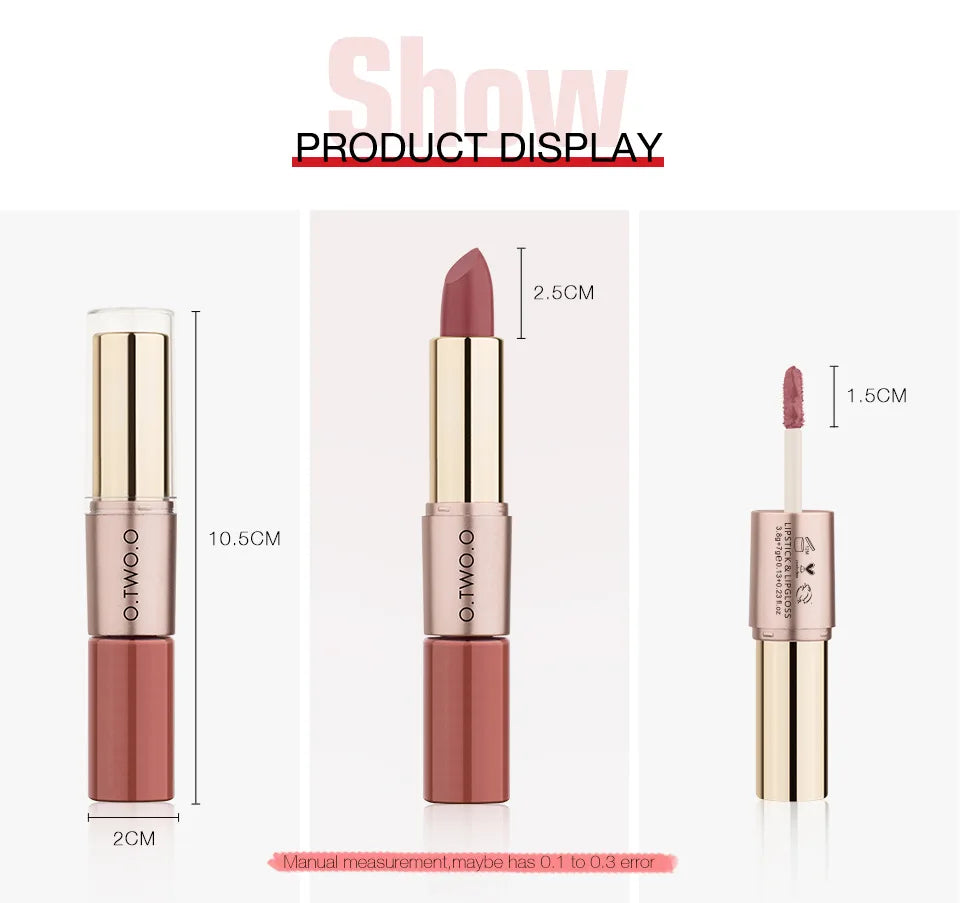 O.TWO.O 2 IN 1 Matte Lipstick&Liquid Lipstick 12 Colors Makeup Lip Glaze Waterproof Batom Lip Cosmetics Silky Texture