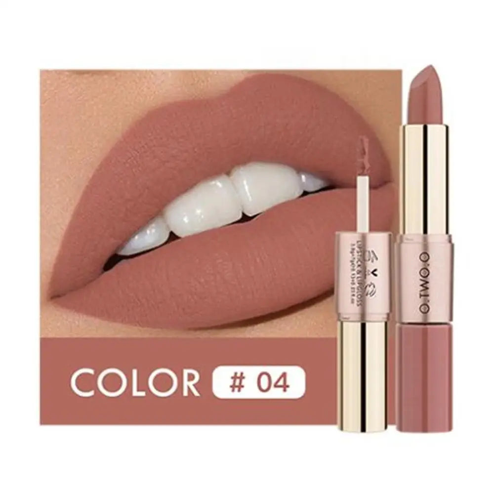 O.TWO.O 2 in 1 Matte Lipstick Lip Gloss Cosmetics Waterproof Pintalabios Batom Mate Lips Makeup Rouge 12 Colors Lip Stick