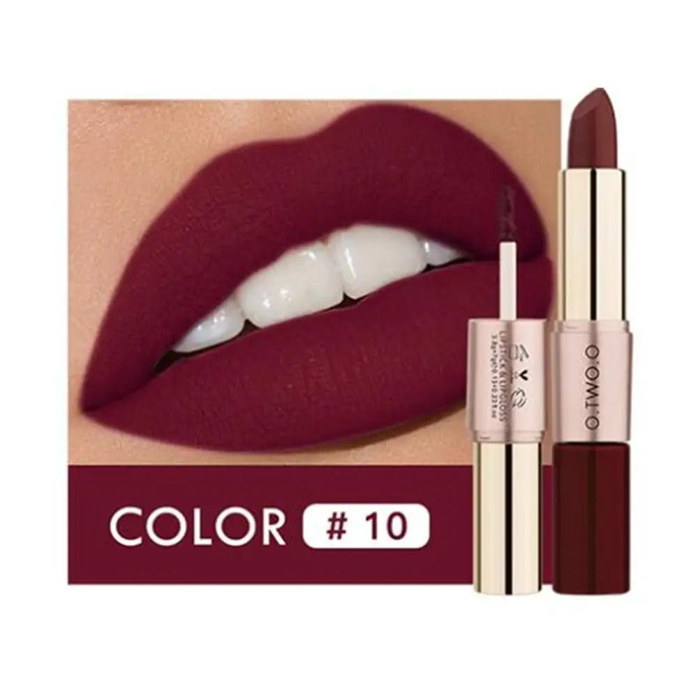 O.TWO.O 2 in 1 Matte Lipstick Lip Gloss Cosmetics Waterproof Pintalabios Batom Mate Lips Makeup Rouge 12 Colors Lip Stick