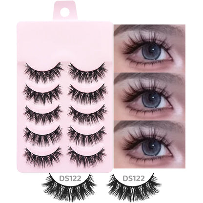DINGSEN 5 Pairs Manga Lashes Eyes Lashes Soft Natural Long Eyelashes Fake Lashes Anime Wispy Strip False Eyelashes Makeup